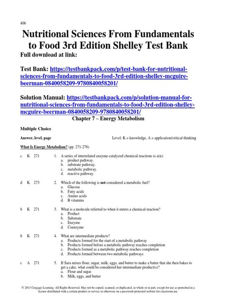 Nutritional Sciences From Fundamentals To Food 3rd Edition Shelley Test