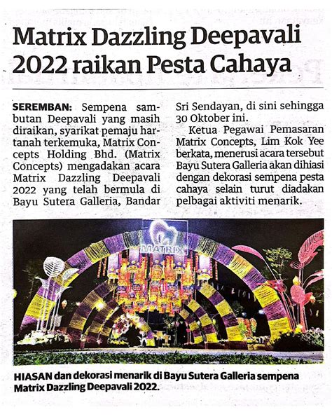 Utusan Malaysia 29 Oktober 2022 Matrix Dazzling Deepavali 2022