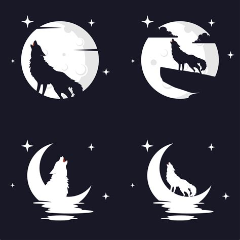 Illustration Vector Graphic Of Wolf With Moon Background Perfect To