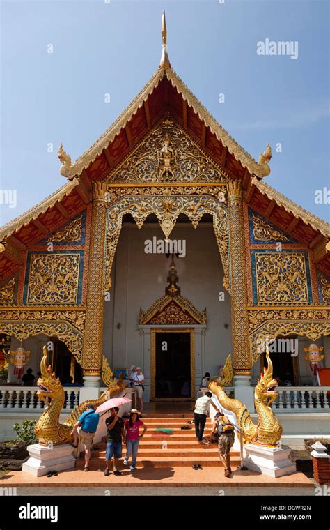 Viharn Luang Naga Figures At The Entrance Wat Phra Singh Chiang Mai