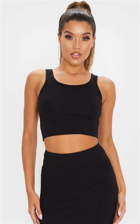 Black Cotton Scoop Neck Crop Top Co Ords Prettylittlething Usa