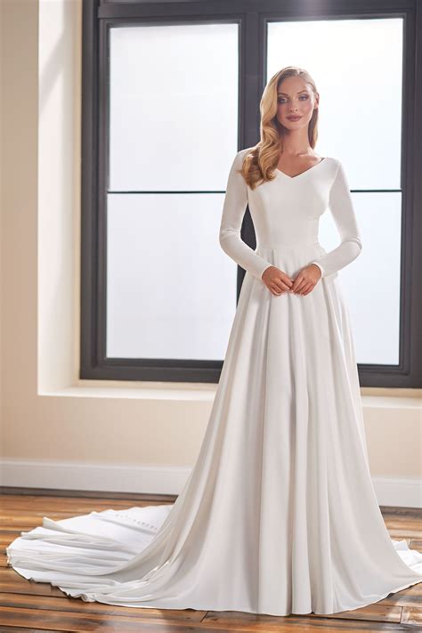 Modest Bridal By Mon Cheri Tr22175 Long Sleeve V Neck Wedding Gown