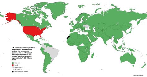 un general assembly vote on ending the u s embargo of cuba 23rd june 2021 mapporn