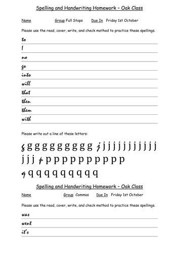 Want to create your own handwriting worksheets? Homework spelling and handwriting sheets by tryingtogetorganised - Teaching Resources - TES