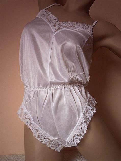 Cute Vintage White All In One Teddy Lingerie Silky Nylon Lace Playsuit