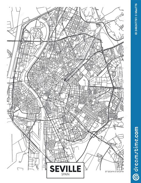 Seville Map Detailed Map Of Seville City Poster With Streets Dark