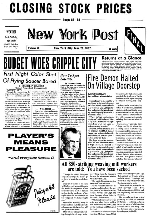 Mock Vintage 1960s Newspaper Price Page New York Post Fire Demon