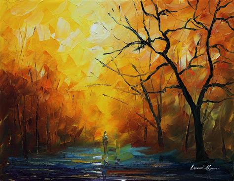 Yellow Fog 2 Palette Knife Oil Painting On Canvas By Leonid Afremov