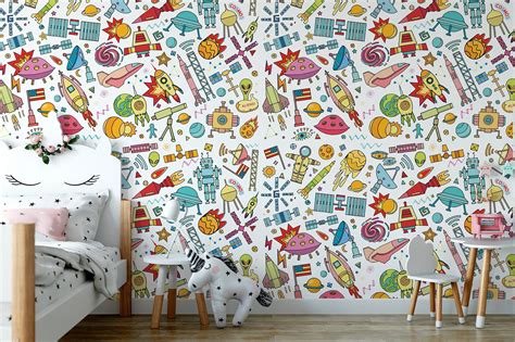 Abstract Vector Space Themed Pattern Wallpaper For Kids