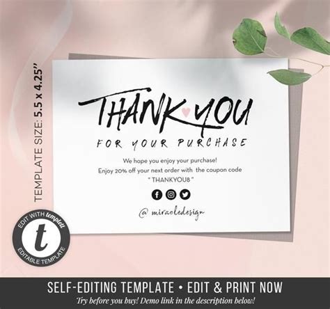 Maybe you would like to learn more about one of these? Business Thank You Card - Thank You Cards Set - Order Inserts template - Instant Thank You Card ...