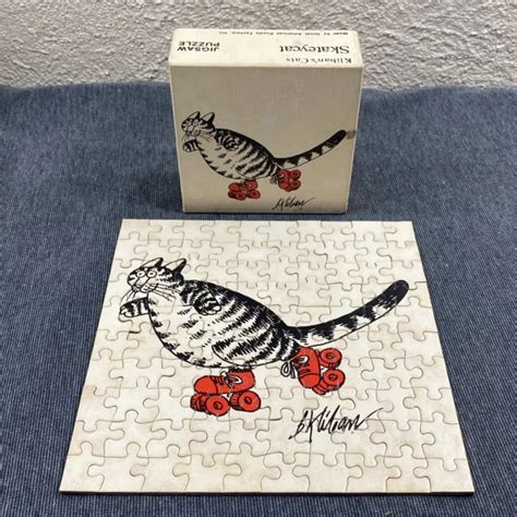Vintage B Kliban Cat Skateycat 100 Piece Boxed Jigsaw Puzzle 7x7