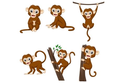 Set Of Six Cartoon Monkeys Clipart