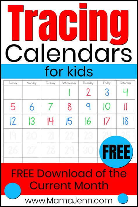 Download And Print Monthly Tracing Calendars For Kids Current Month Is