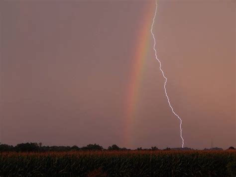 Lightning Strike And Rainbow In Rising Sun Md Summer Storm