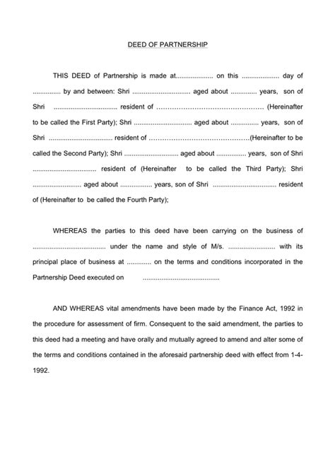 Deed Of Partnership India In Word And Pdf Formats
