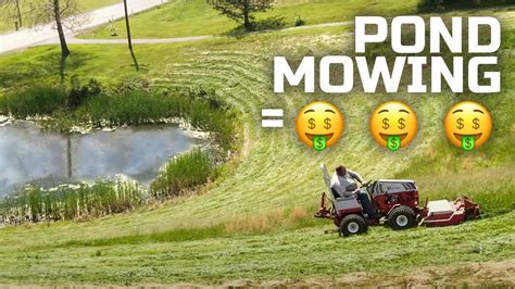 Oddly Satisfying Mowing On A Steep Pond Bank Youtube