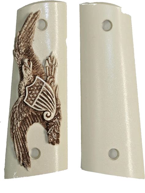 Colt 1911 Ivory Like Grips Antiqued Relief Carved American Eagle With