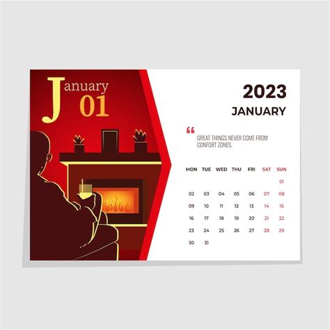 Calendrier Horizontal A4 Pour Le Mois De Janvier 2023 Vecteur Premium