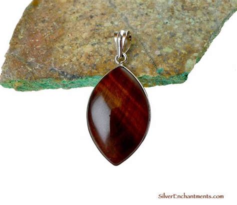 Sterling Silver Red Tiger Eye Pendant Necklace Large Solid Etsy