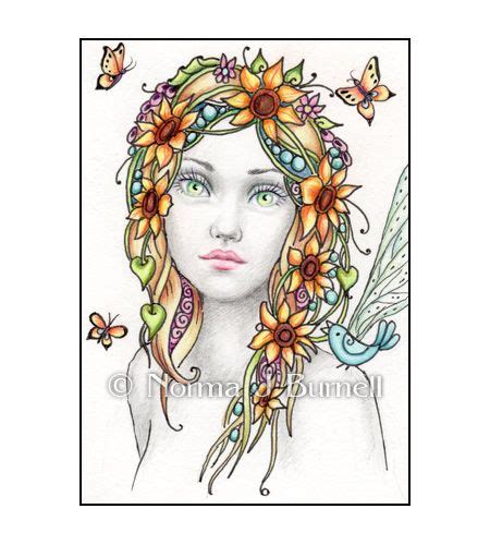 Sunflower Fairy Original Aceo Fairy Tangles Drawing By Norma J