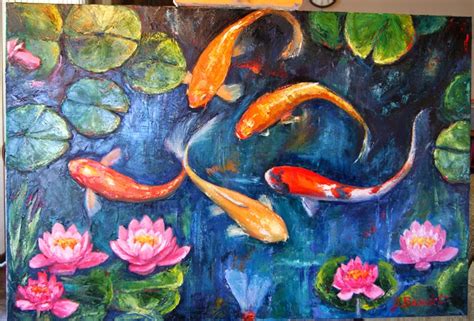 Jen Beaudet Art New Koi Fish And Lily Pad Painting