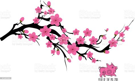 Japan Cherry Blossom Branching Tree Vector Illustration