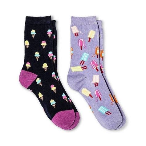 Davco Womens 2 Pack Fun Socks Kool Popsice Cream Cones Cool Socks Purple Socks Patterned