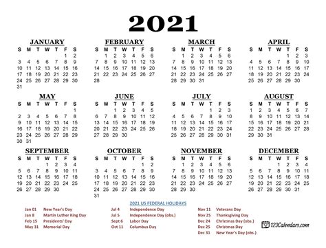 Free 2021 Yearly Calender Template Free 2021 Yearly Calender Template