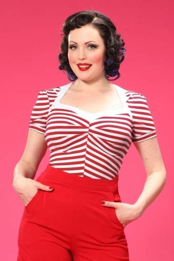 50s Elyse Striped Stretch Top In Red And White
