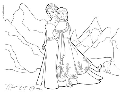 Planșe de colorat pentru fete de la 2 la 15 ani. Plansa de colorat cu Anna si Elsa din Frozen Regatul de ...