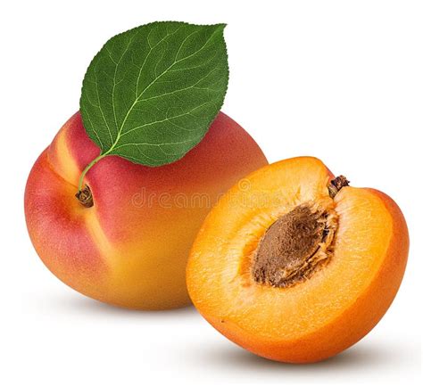 Fresh Ripe Apricot With Leaf One Cut In Half With Bone Stock Photo