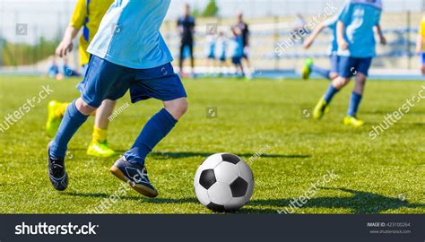 Young Boys Playing Football Soccer Game Stock Photo 423100264