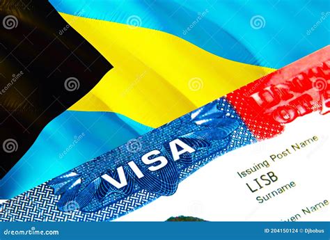 Bahamas Immigration Visa Closeup Visa To Bahamas Focusing On Word Visa