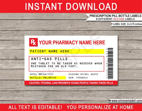 Home delivery pharmacy order form to mail your prescription: Funny Old Age Prescription Labels Template | Printable Gag ...