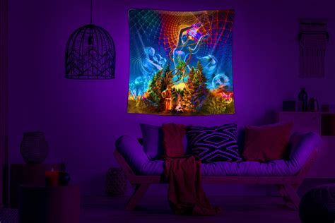 Psychedelic Uv Active Painting With Shaman And Forest Art For T Etsy