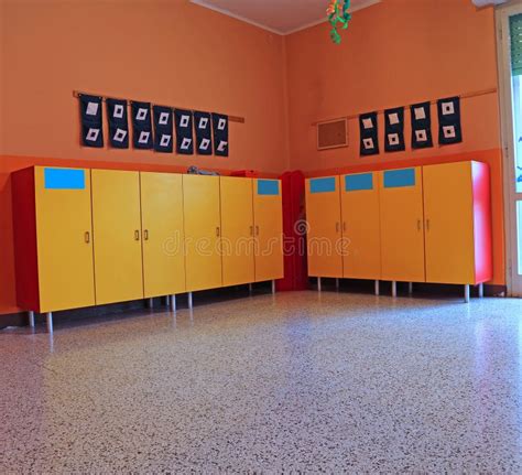 Changing Rooms And Lockers Of Kindergarten For Children Stock Image