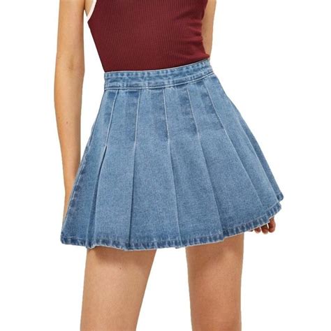 Denim Mini Skirt For Women High Waist Pleated Skirt Elegant Ladies
