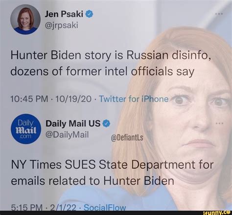 Jen Jrosaki Hunter Biden Story Is Russian Disinfo Dozens Of Former Intel Officials Say Pm