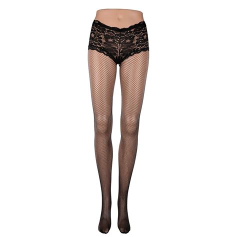 High Quality Women Sexy High Elastic Lace Floral Fishnet Tights Solid