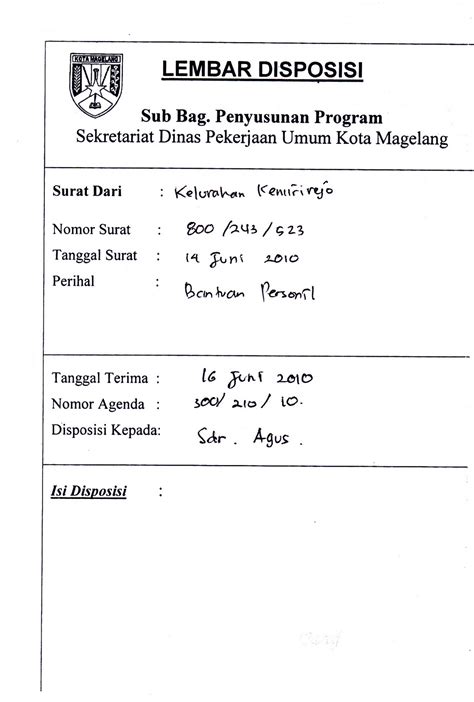 Contoh Disposisi Surat Masuk Gudang Materi Online