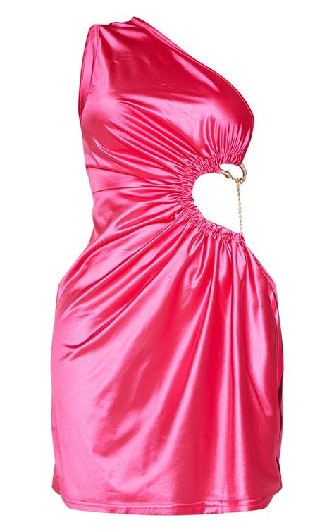 Shape Hot Pink Satin Chain Cut Out Bodycon Dress Prettylittlething Ksa