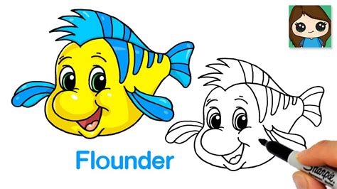 How To Draw Flounder The Little Mermaid Youtube