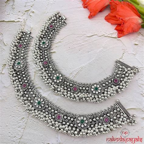 Pure Silver Anklets ~ South India Jewels Silver Anklets Silver