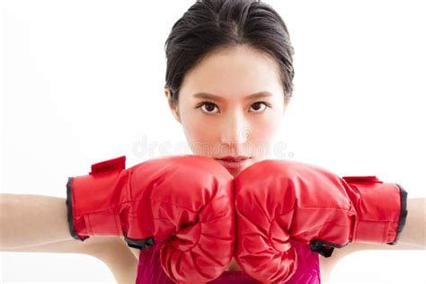 Fitness Young Woman Wearing Red Boxing Gloves Stock Image Image Of