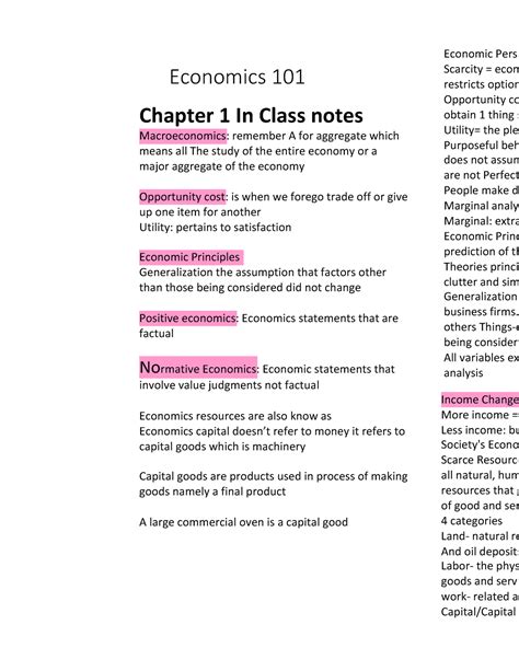 Economics 101 Chapter 1 In Class Notes Macroeconomics Remember A For