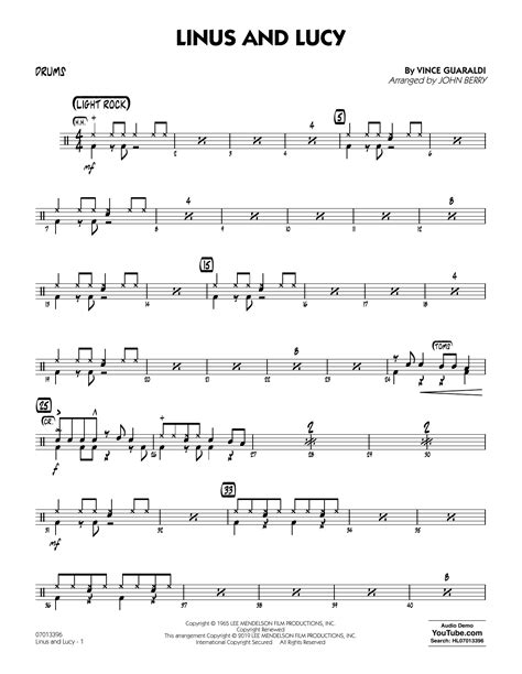 Vince Guaraldi Linus And Lucy Arr John Berry Drums Sheet Music Notes Download Printable
