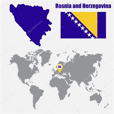 Mapa De Bosnia Y Herzegovina En Un Mapa Mundial Con La Bandera Y El