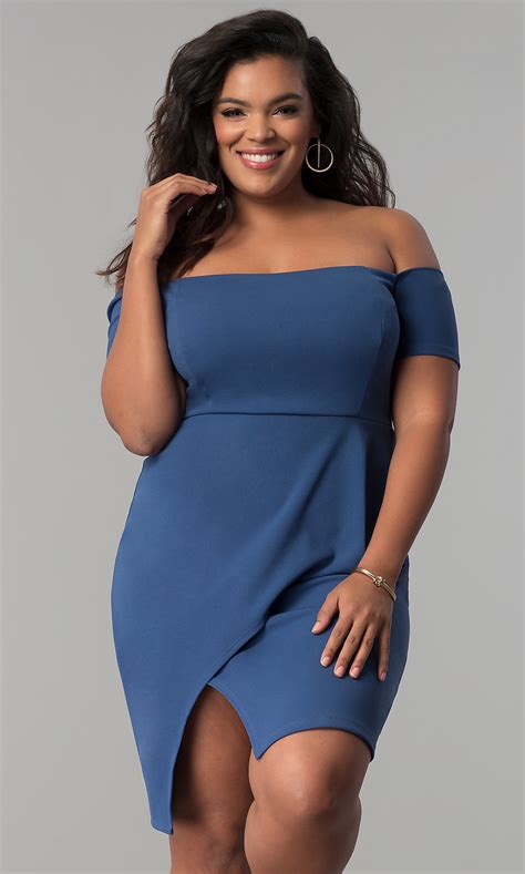 Semi Formal Plus Size Short Party Dress With Side Slit