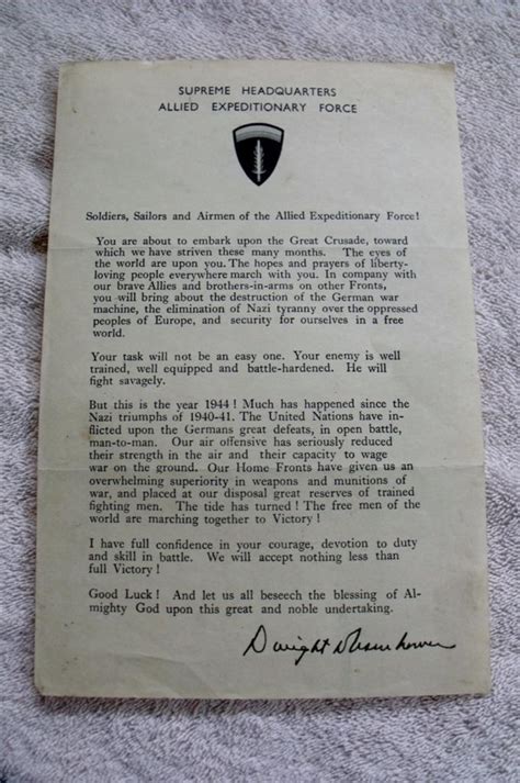 Eisenhower Ww2 D Day Letter To The Troops Ephemera Photographs
