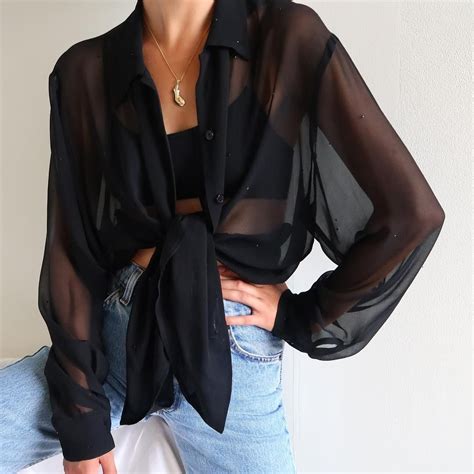 Pin By Mik Park On Style Vi Sheer Shirt Outfits Sheer Blouse Outfit Black Sheer Top Outfit